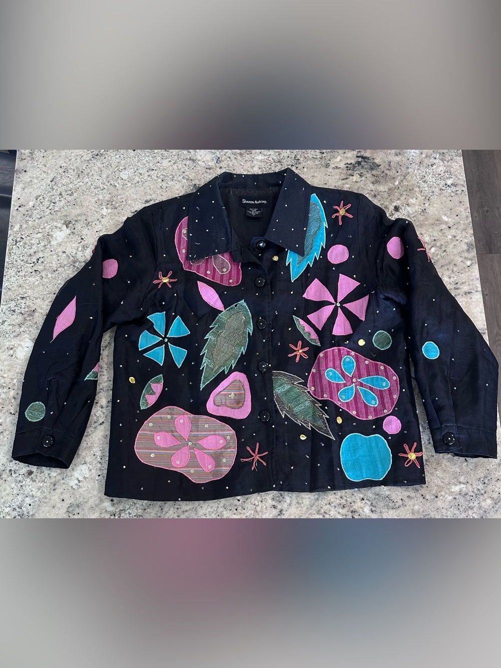 Sharon Anthony 100% Silk Art to Wear Jacket | Embroidered Appliqué | L